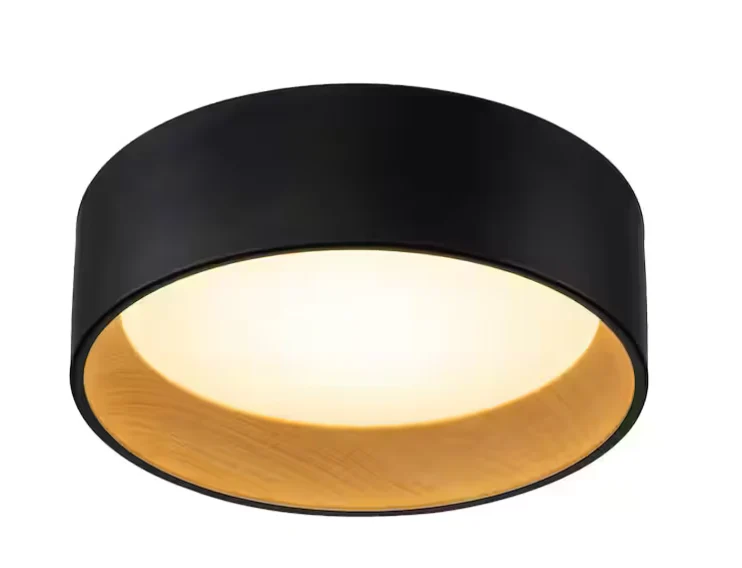 1-Light Black and Wood Finish Color Changing Dimmable LED Flush Mount - Image 2
