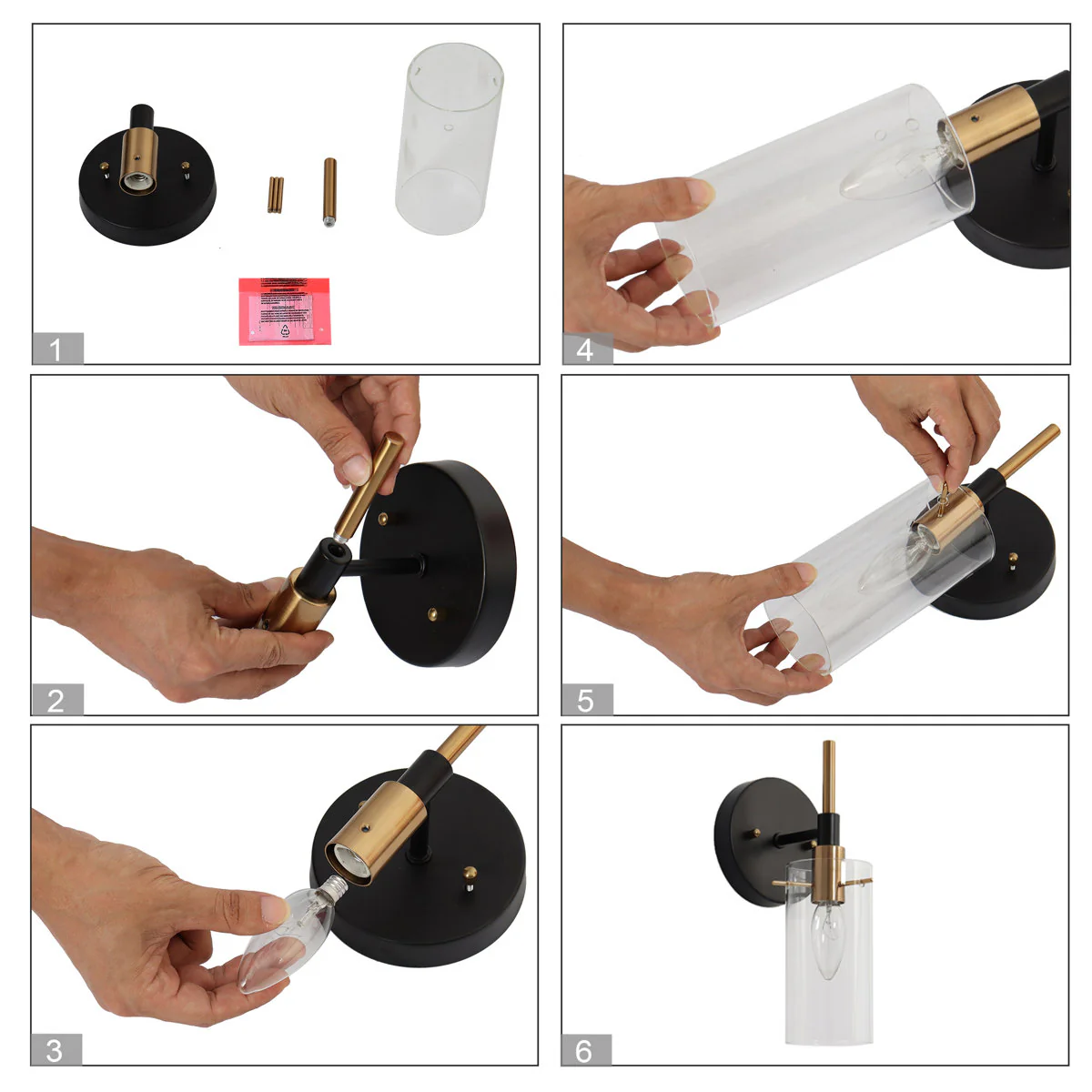 1 - Light Dimmable Black/Brass Armed Sconce - Image 4