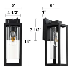 1-light Matte Black Dusk To Dawn Outdoor Wall Lantern Sconce With Cylinder Clear Glass Shade (Set of 2) - Image 5