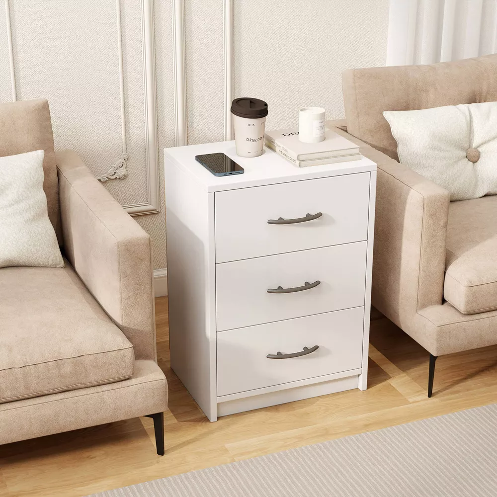 1 PCS 3-Drawer Nightstand Modern Bedside Table with Storage White - Image 5