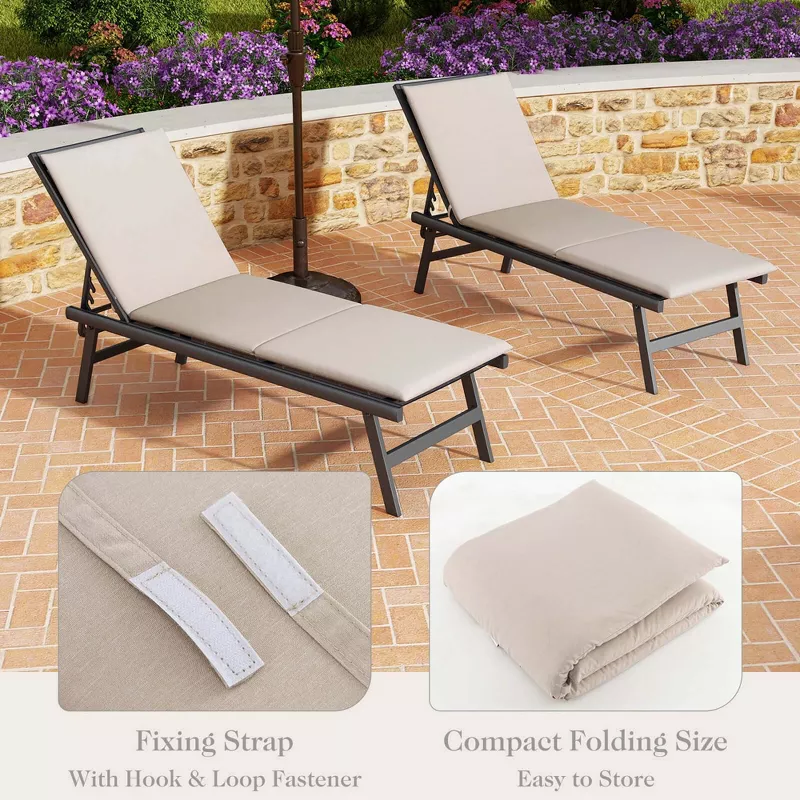 1 PC Outdoor Chaise Lounge Cushion with Hook & Loop Fastener Fixing Straps Patio - Image 2
