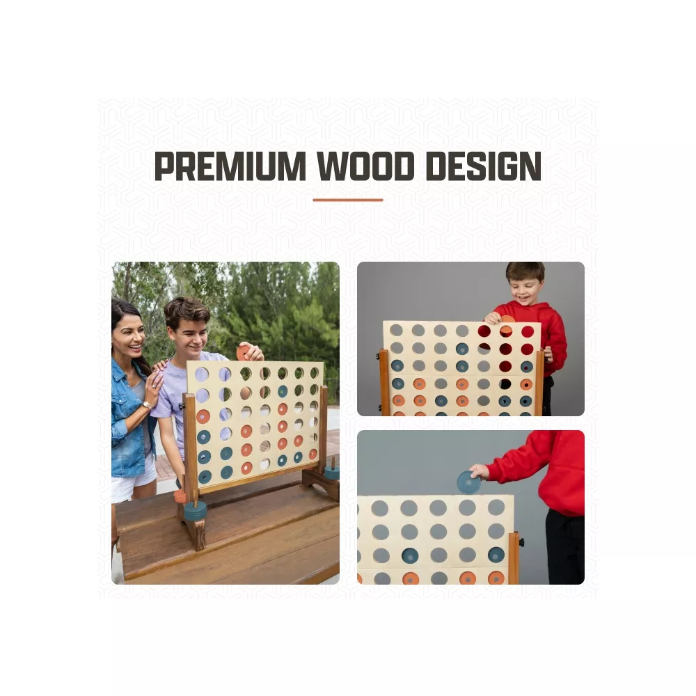 Wood 4 in a Row Game with Storage Bag Large Wooden 2 Player Indoor & Outdoor Strategy Target Toss - Image 4