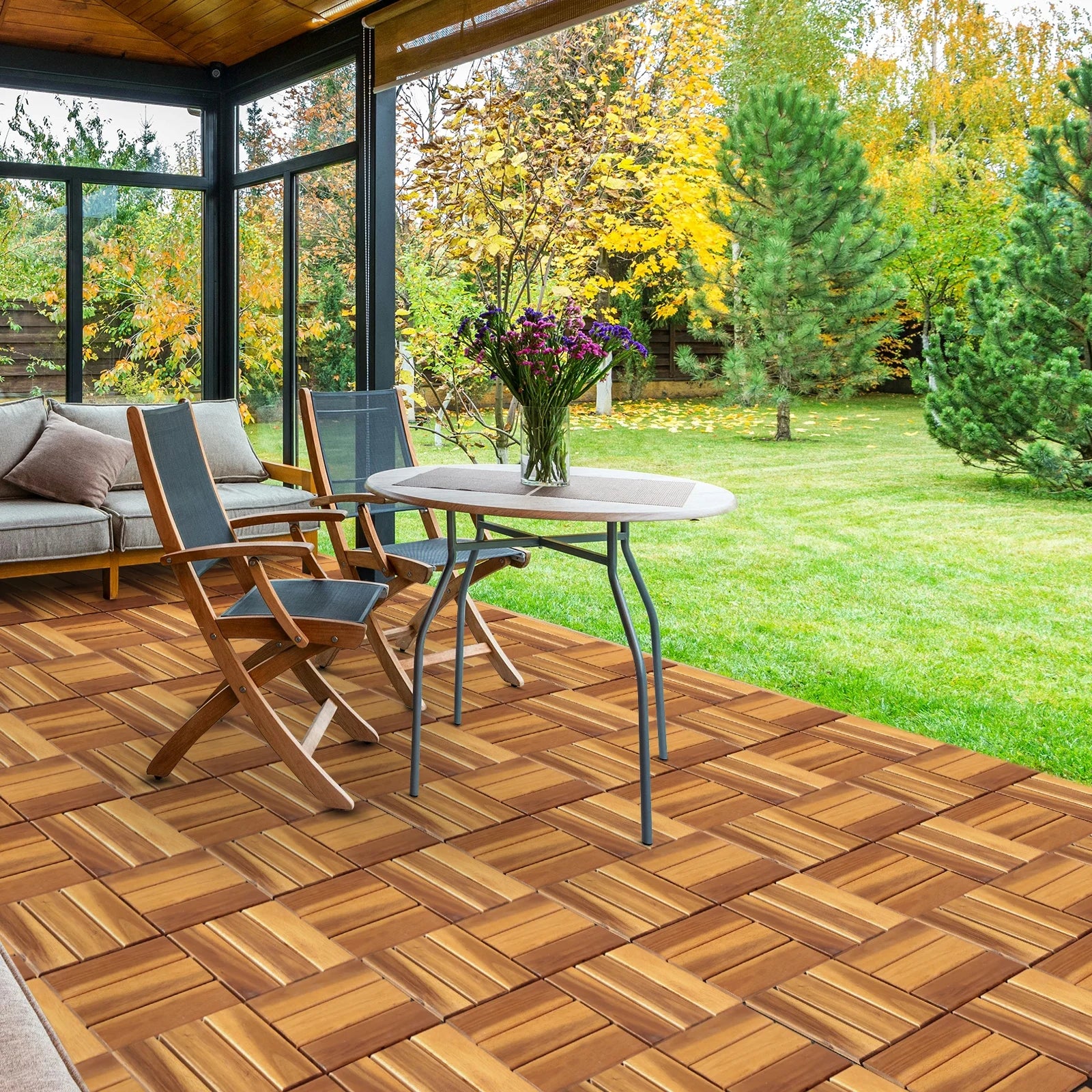 10 Pack Deck Tiles Interlocking Solid Wood Outdoor Flooring Waterproof - Image 2
