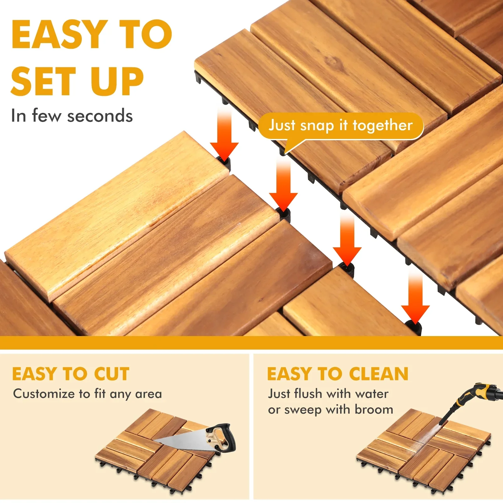 10 Pack Deck Tiles Interlocking Solid Wood Outdoor Flooring Waterproof - Image 3
