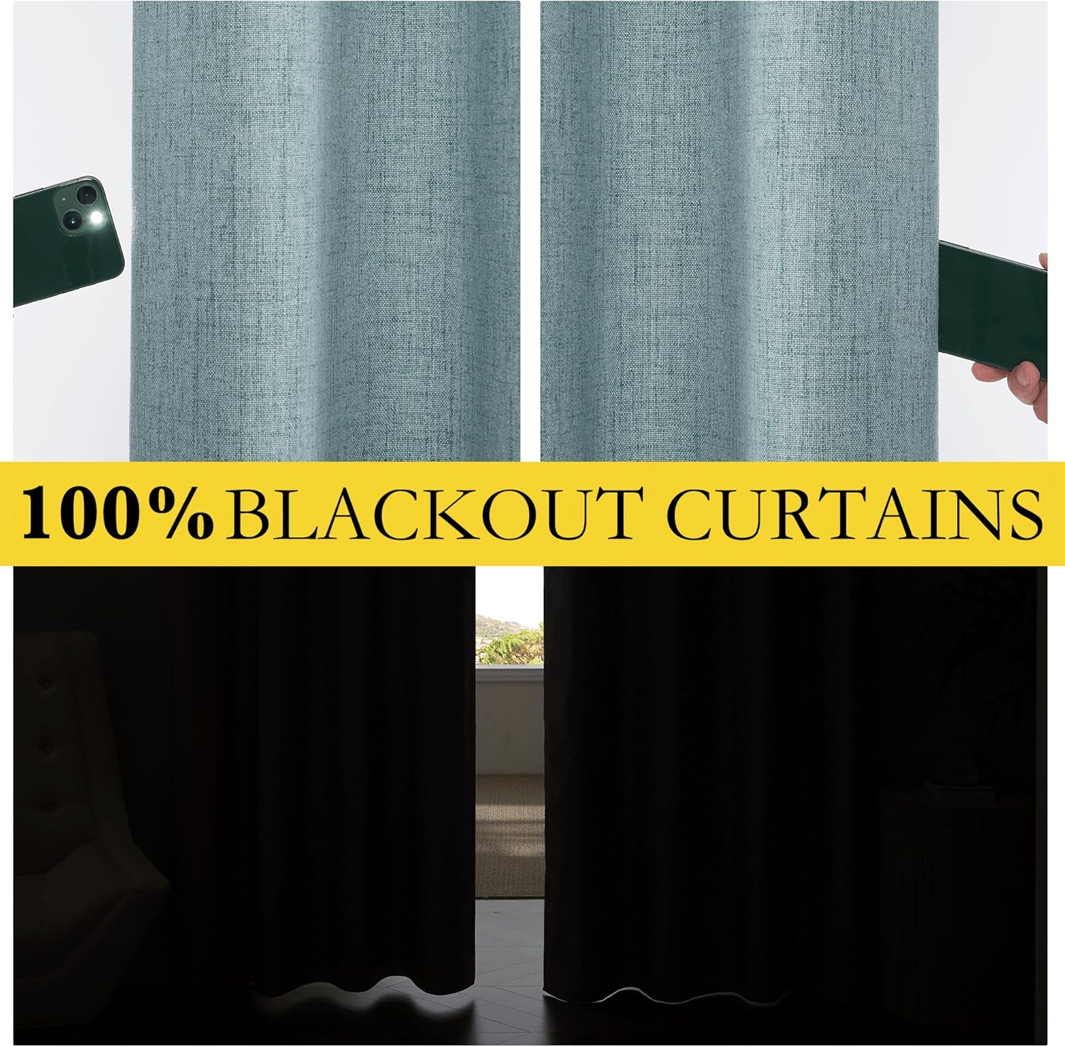 100% Absolutely Blackout Linen Curtains with Thermal Insulated White Liner, Skylark Blue, 2 Panels - Image 5