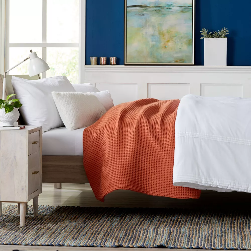 100% Cotton Waffle Weave Bed Blanket Full/Queen Burnt Orange - Image 4