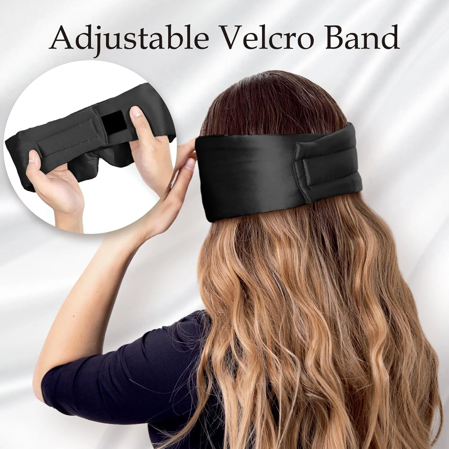 100% Mulberry Silk Sleep Mask Eye Mask for Man and Woman, Full Size Large Sleep Mask & Blindfold - Black - Image 3