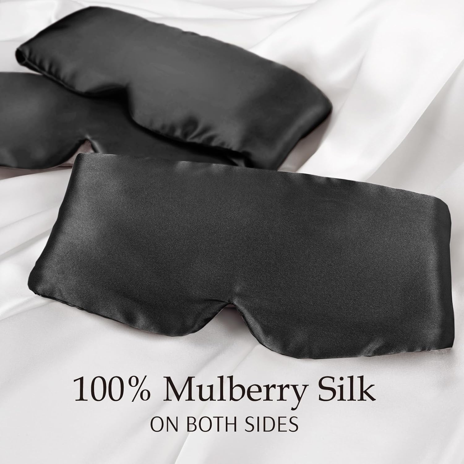 100% Mulberry Silk Sleep Mask Eye Mask for Man and Woman, Full Size Large Sleep Mask & Blindfold - Black - Image 5