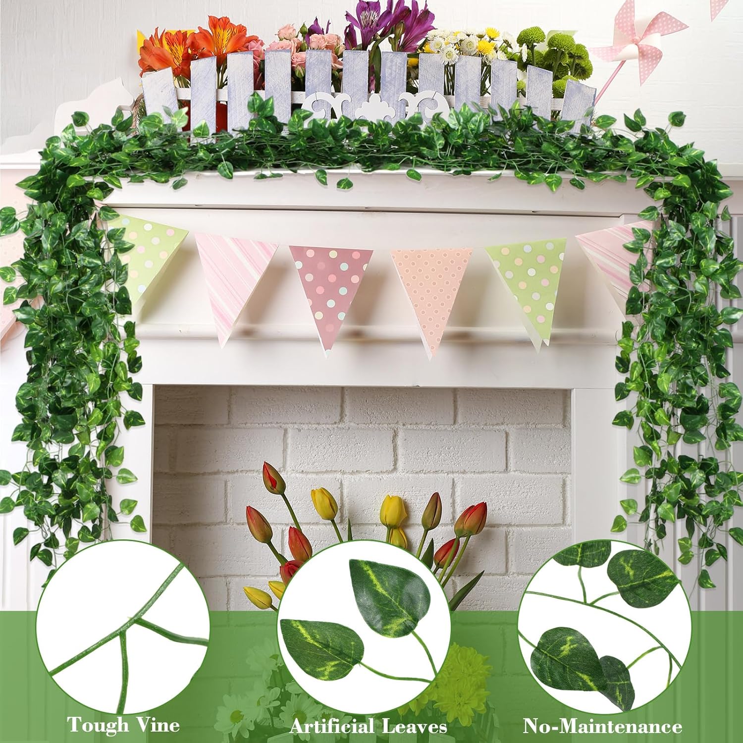100 Pcs Artificial Ivy Garland Fake Vines Bulk Green Leaves - Set of 2 - Image 2