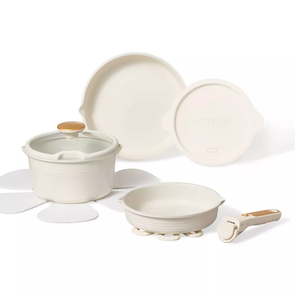 10pc Nonstick Cookware Set with Detachable Handle White