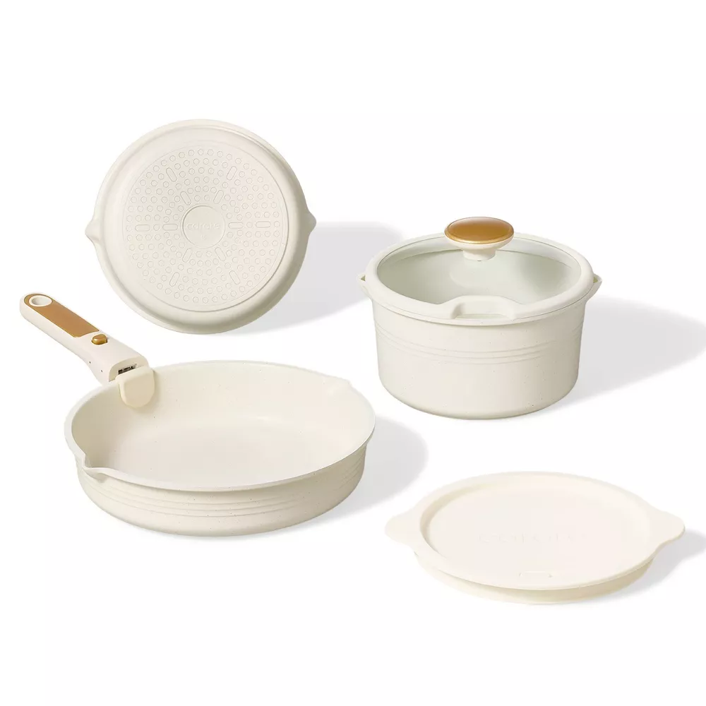 10pc Nonstick Cookware Set with Detachable Handle White - Image 2