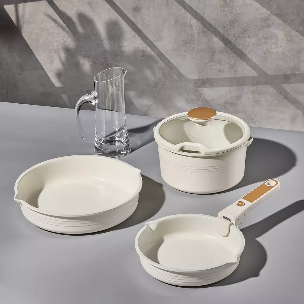 10pc Nonstick Cookware Set with Detachable Handle White - Image 3