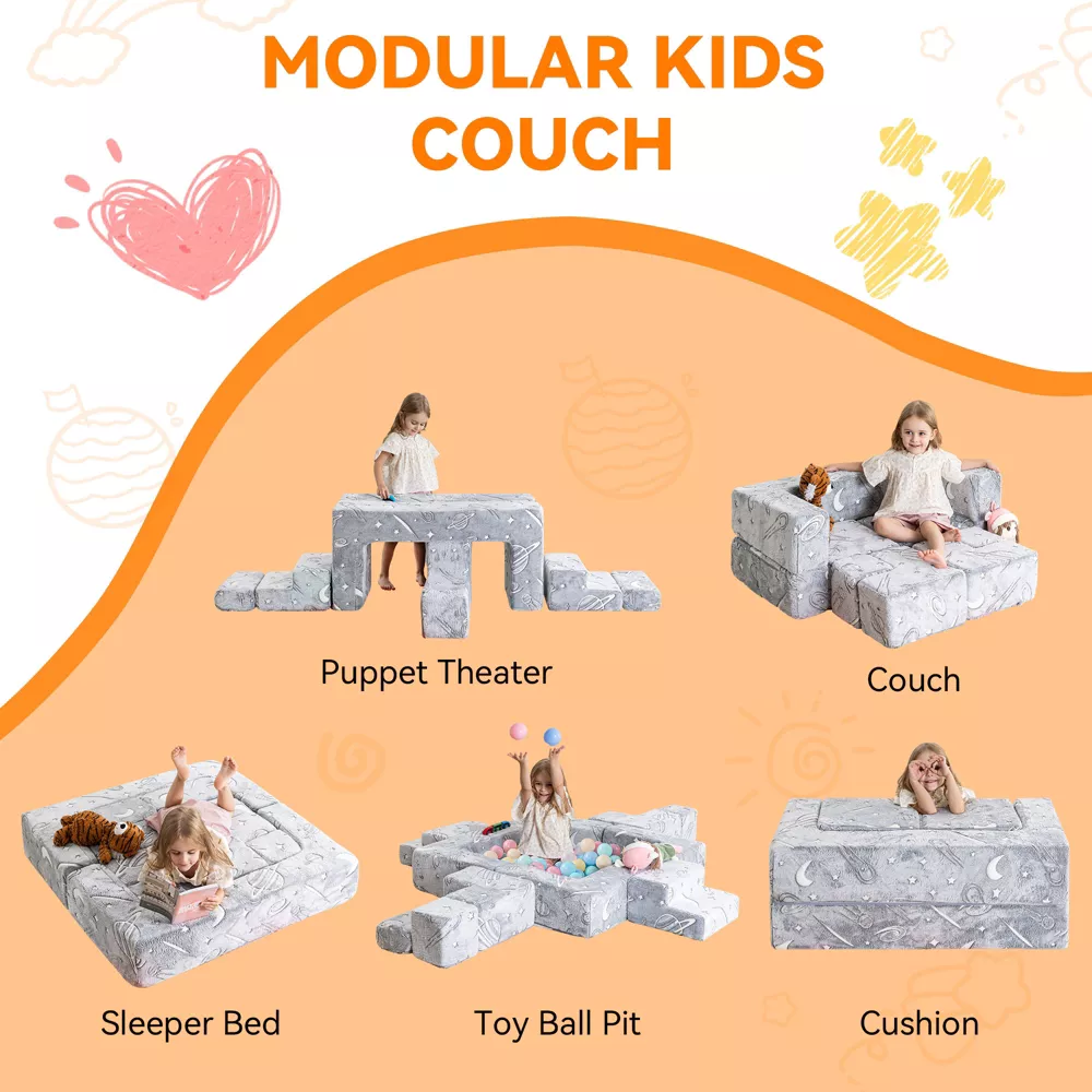 Modular Kids Sofa – Glow in The Dark, Convertible Toddler Play Couch - Image 4