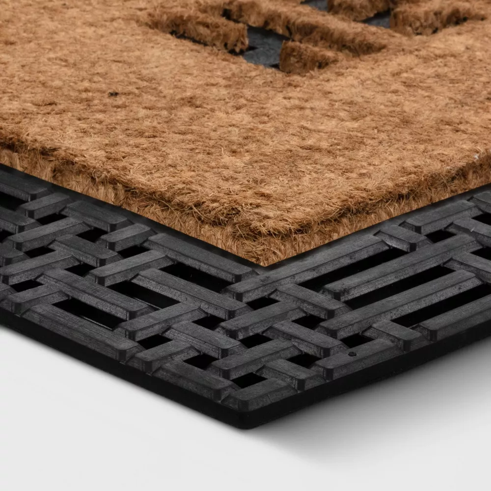'Hello' Rubber Coir Doormat Natural/Black 1'11"x2'11" - Image 3