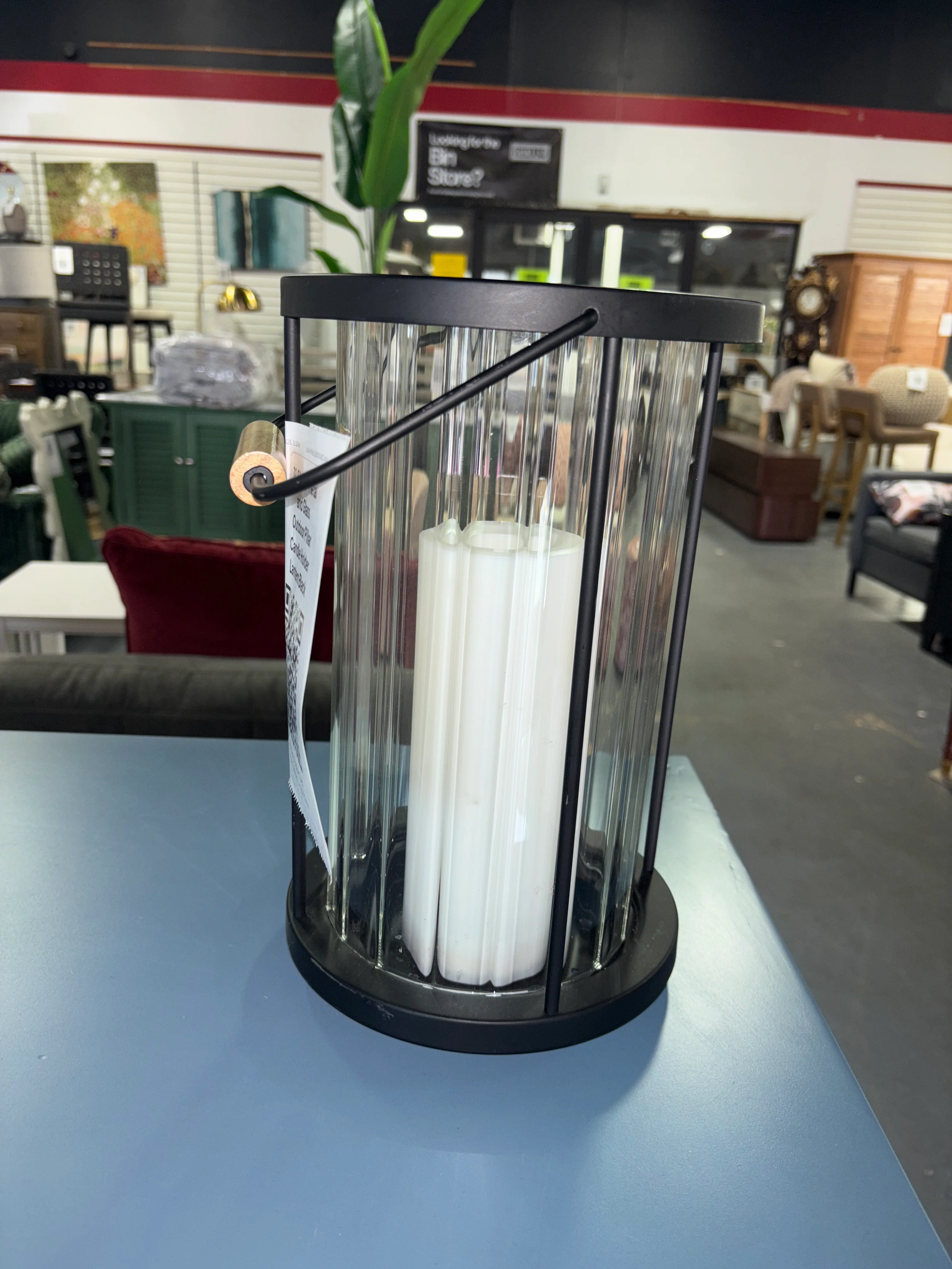 12.5"x8.2" Metal and Glass Outdoor Pillar Candle Holder Lantern Black SHOWROOM ITEM - Image 5