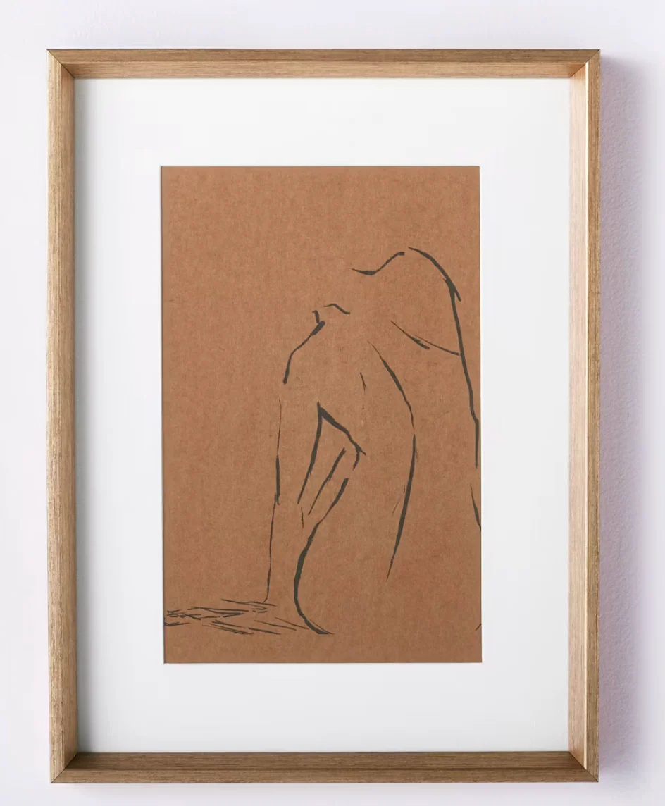 12" x 16" Woman Figural Sketch Framed Wall Art Tan SHOWROOM ITEM