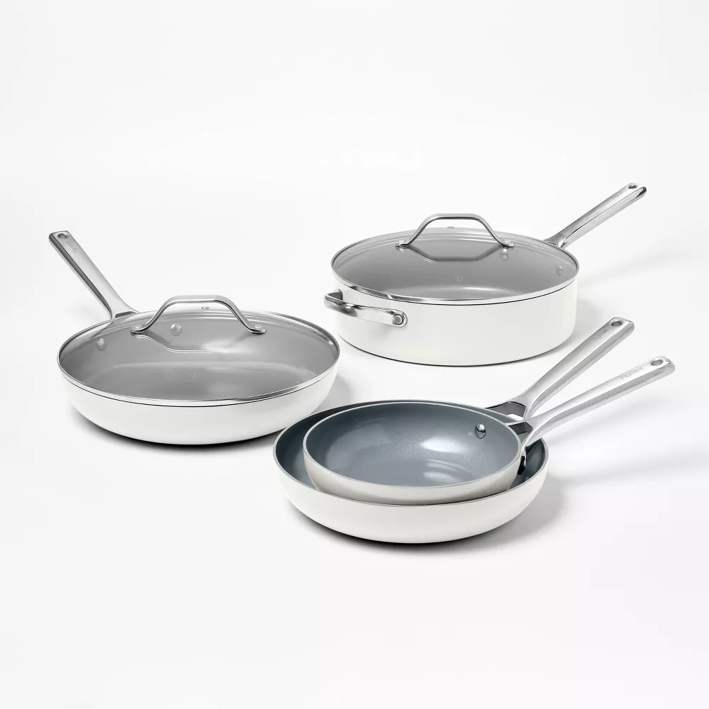 12pc Nonstick Ceramic Coated Aluminum Cookware Set Cream - Image 3