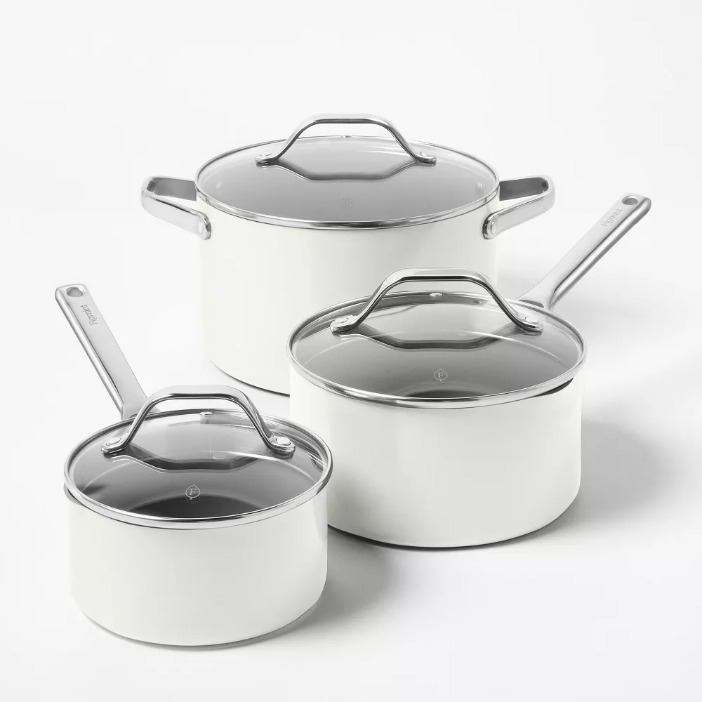 12pc Nonstick Ceramic Coated Aluminum Cookware Set Cream - Image 4