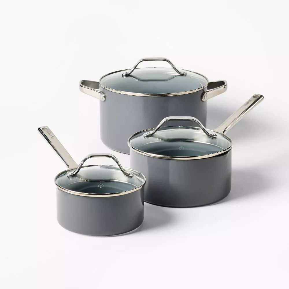 12pc Nonstick Ceramic Coated Aluminum Cookware Set Dark Gray - Image 3