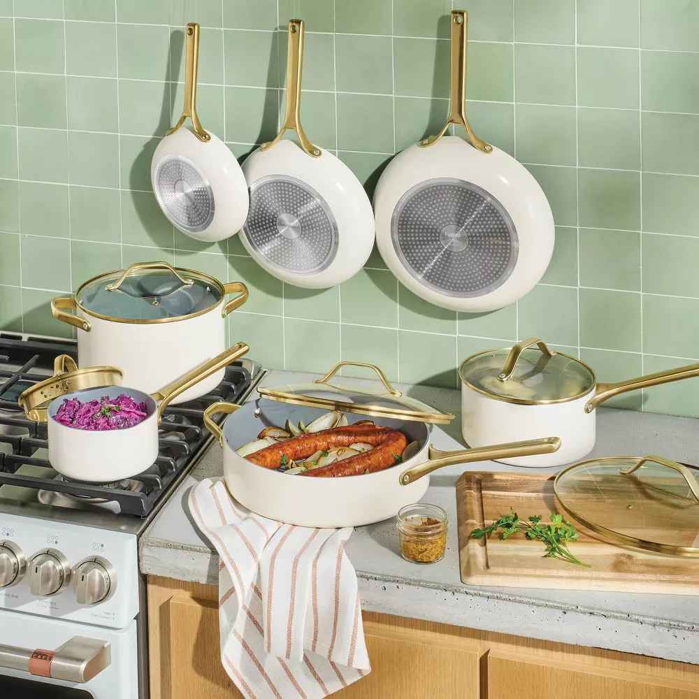 10pc Nonstick Ceramic Coated Aluminum Cookware Set with Champagne Handle - Image 5
