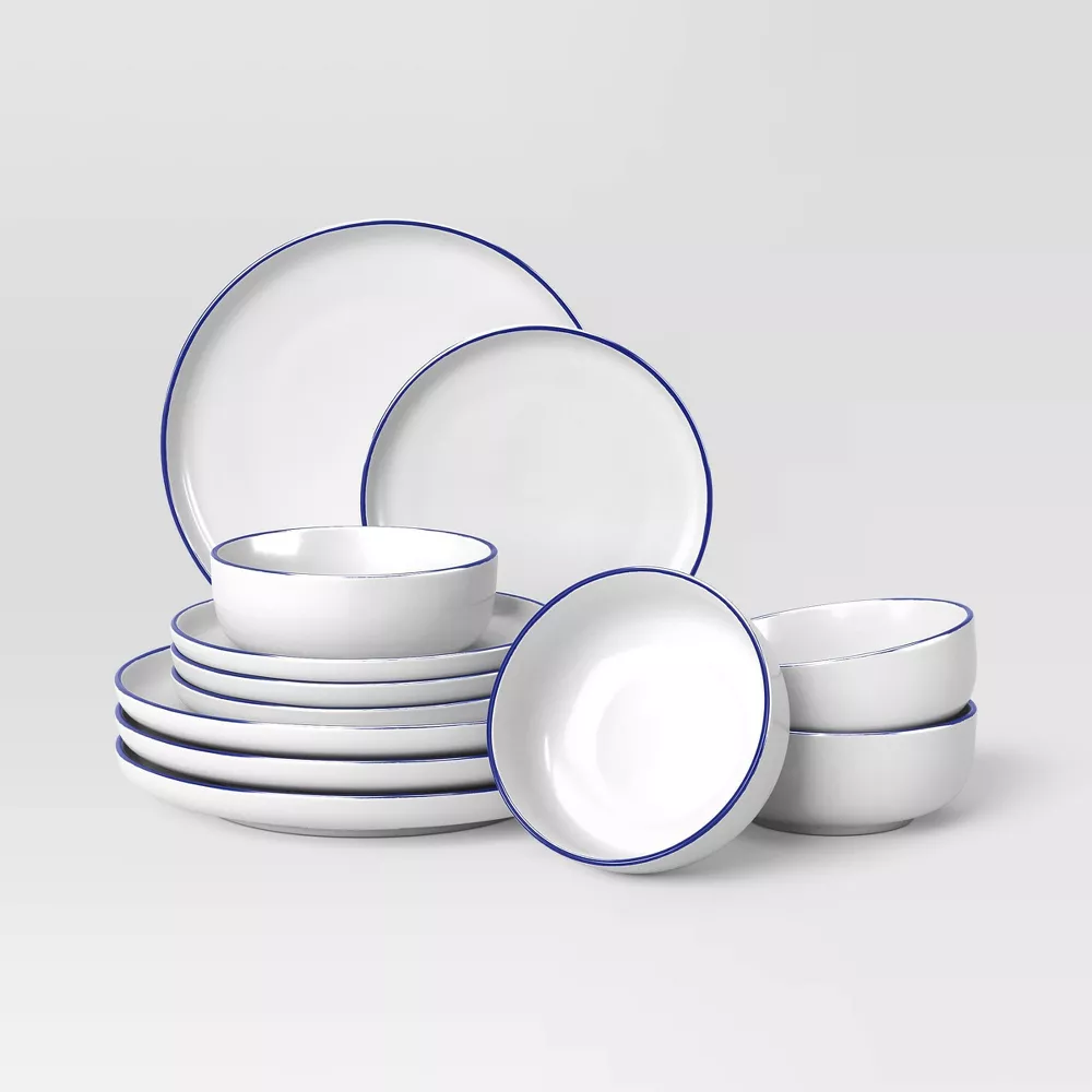 12pc Stoneware Dinnerware Set Cream Rim