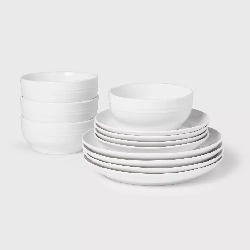 12pc Stoneware Westfield Dinnerware Set Ivory - Service for 4