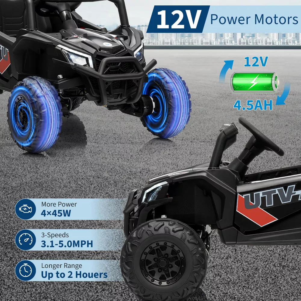 12V Kids Ride On Car, UTV Truck with Remote Control, Black - Image 3