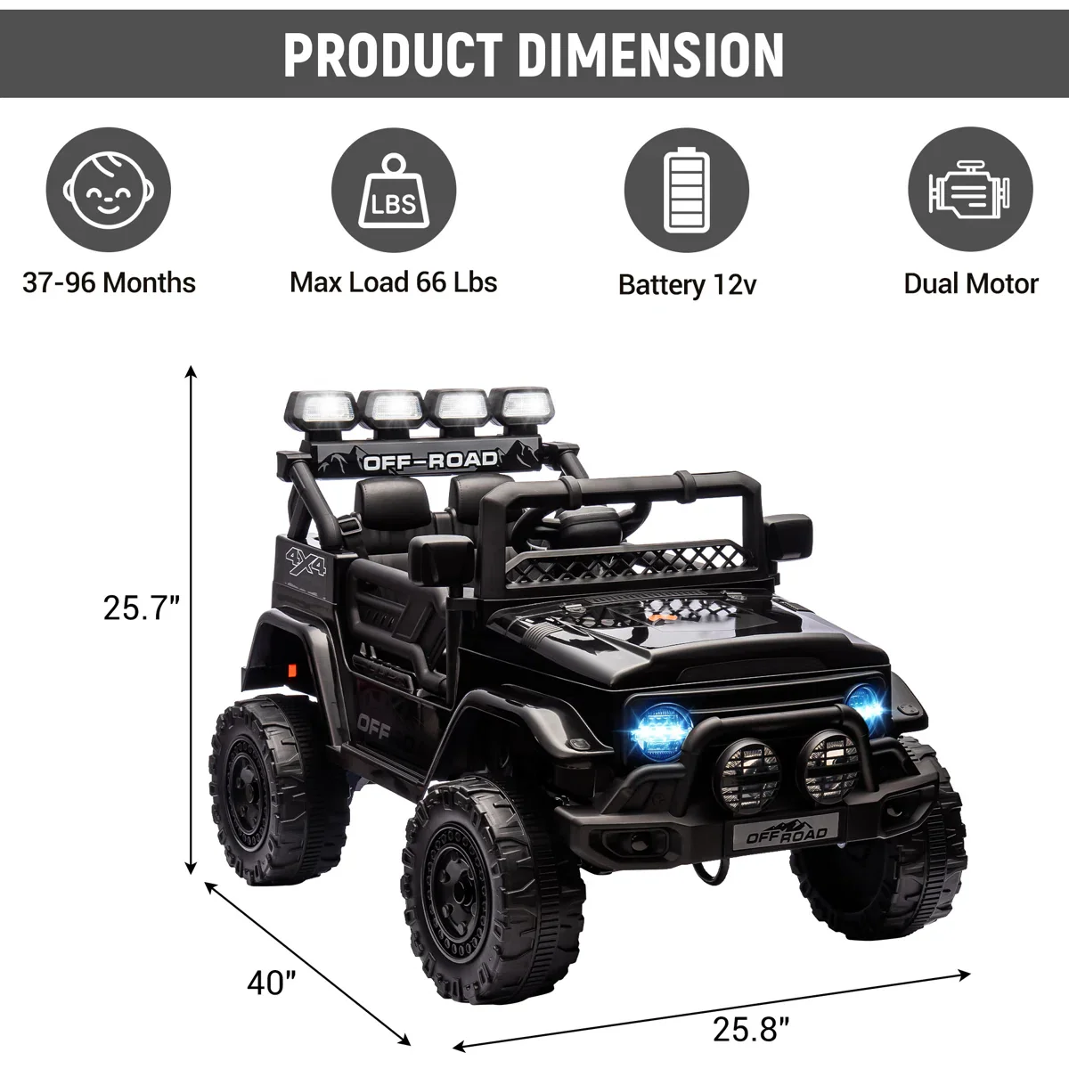 12V Ride On Truck Car, 2WD Electric Car, Black - Image 3