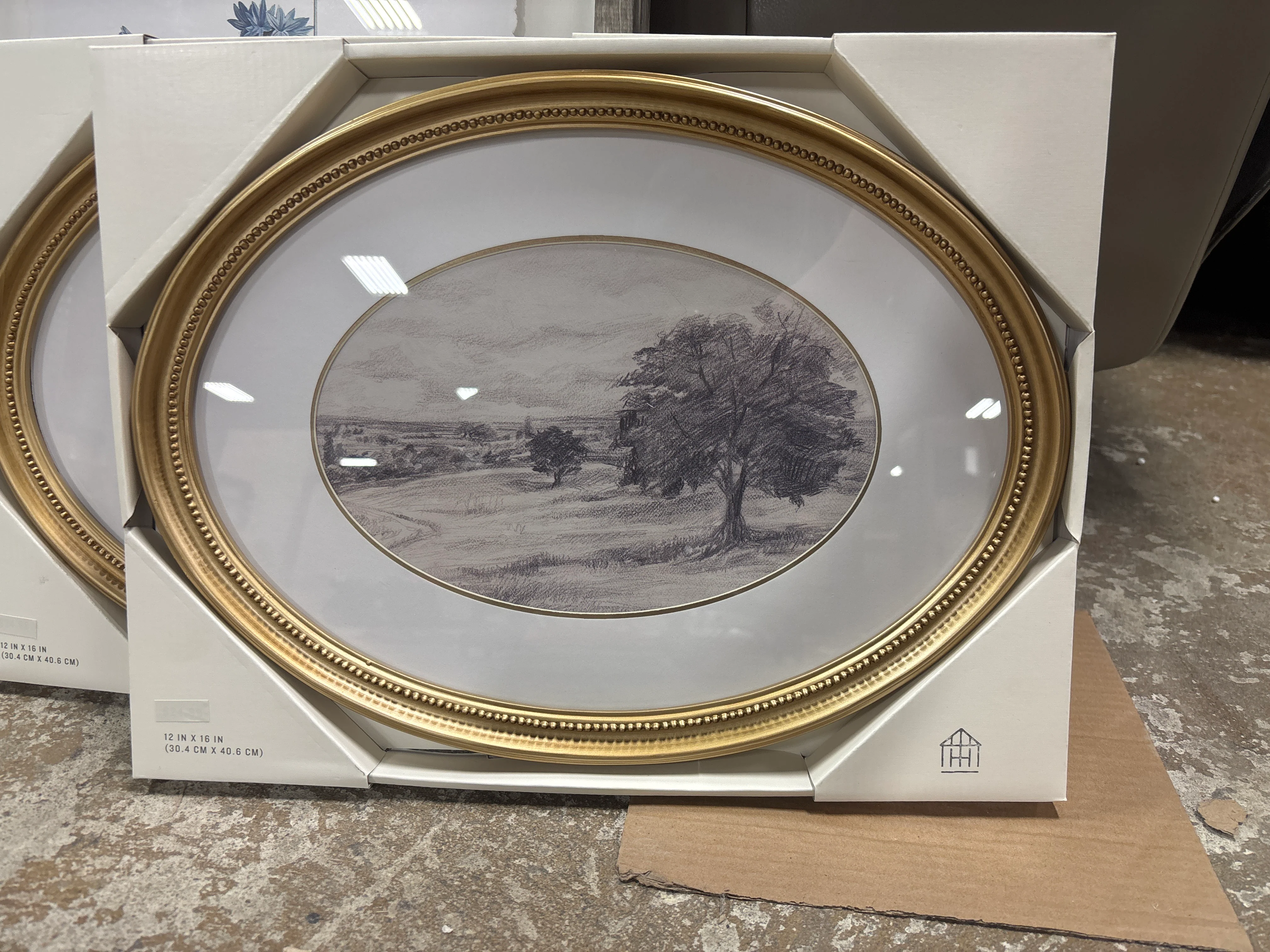 12"x16" Horizontal Oval Landscape Sketch Framed Wall Art SHOWROOM ITEM - Image 3
