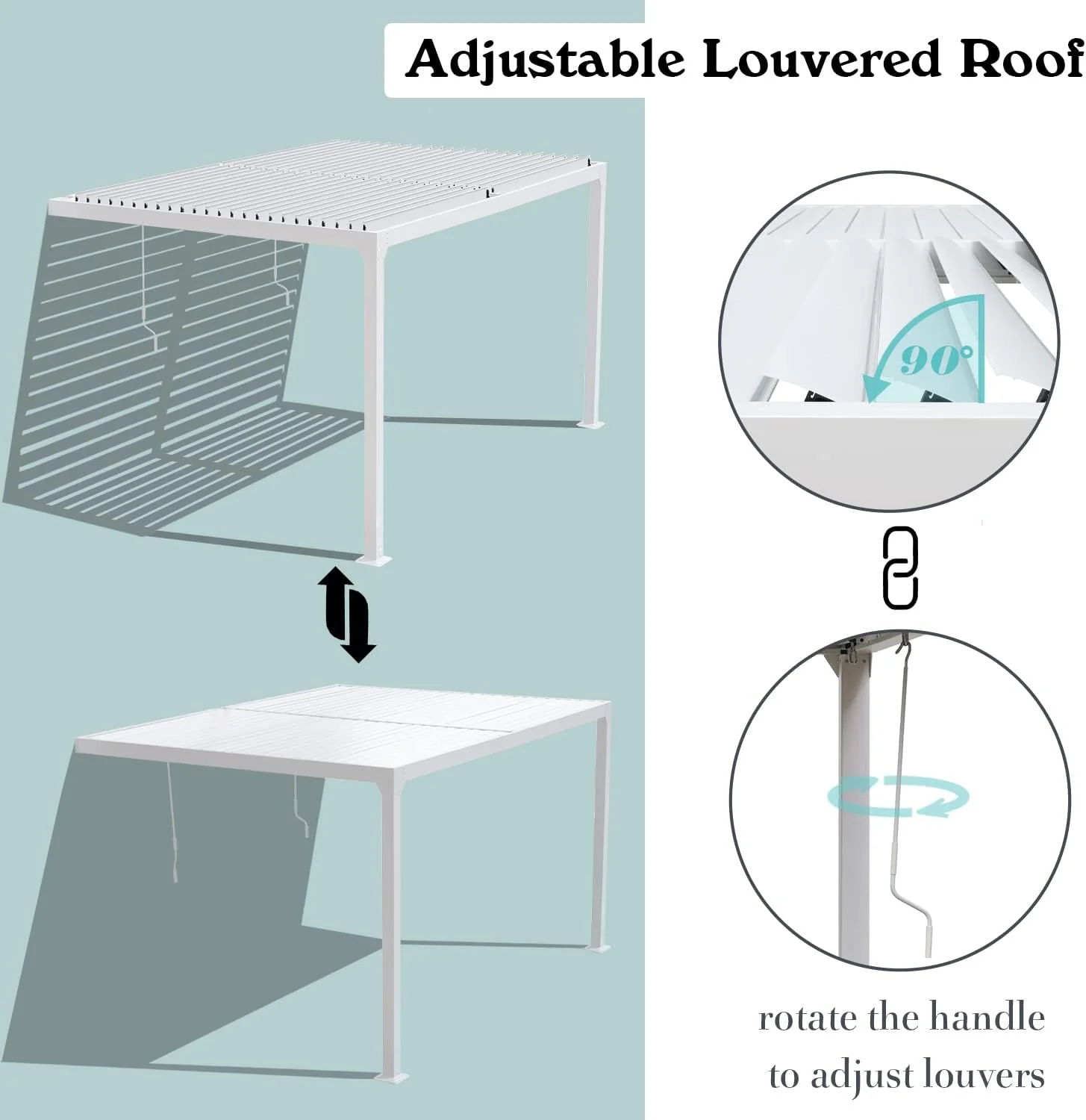 13 x 10 ft. Outdoor Aluminum Wall Mounted Louvered Pergola Waterproof Gazebo Sun Shade Shelter - White - Image 3