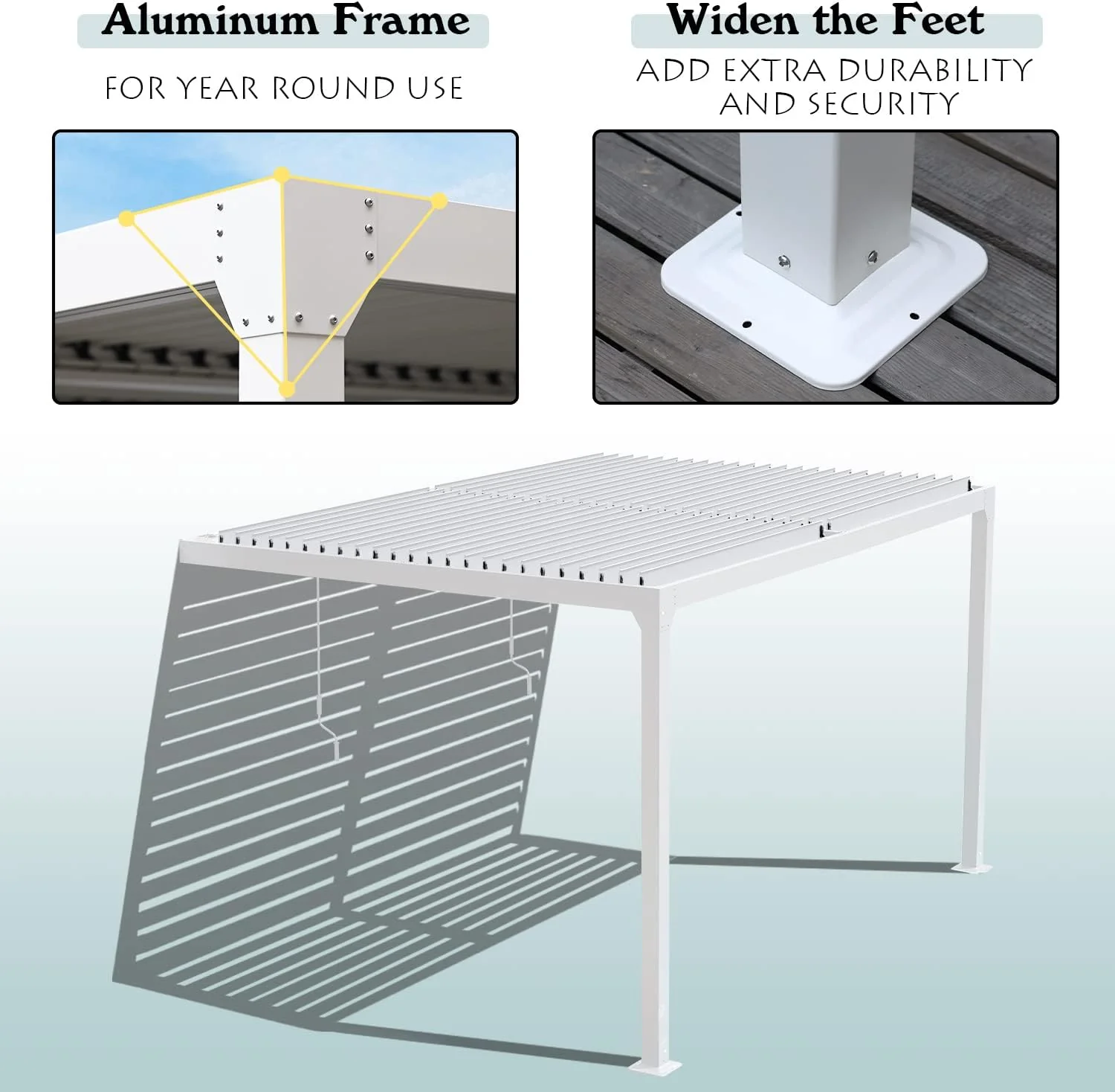 13 x 10 ft. Outdoor Aluminum Wall Mounted Louvered Pergola Waterproof Gazebo Sun Shade Shelter - White - Image 5