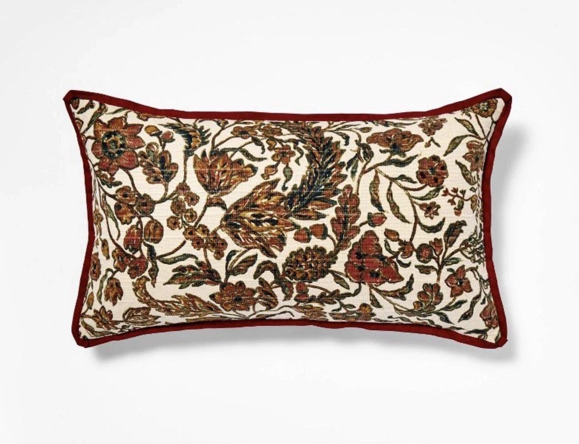 14" x 24" Jacobean Floral Throw Pillow Burgundy SHOWROOM ITEM