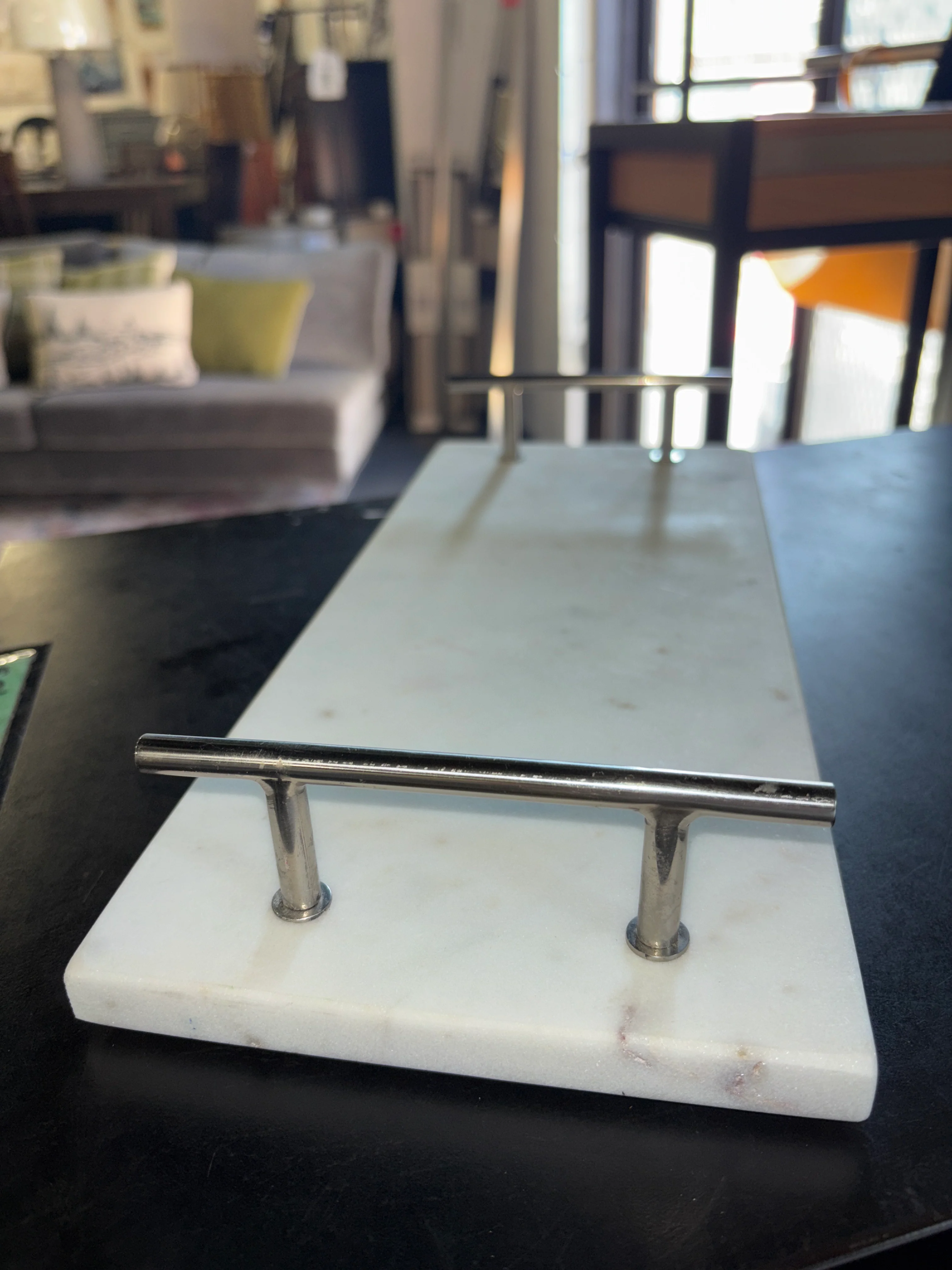 14" x 6" Marble Serving Tray with Metal Handles White SHOWROOM ITEM - Image 5