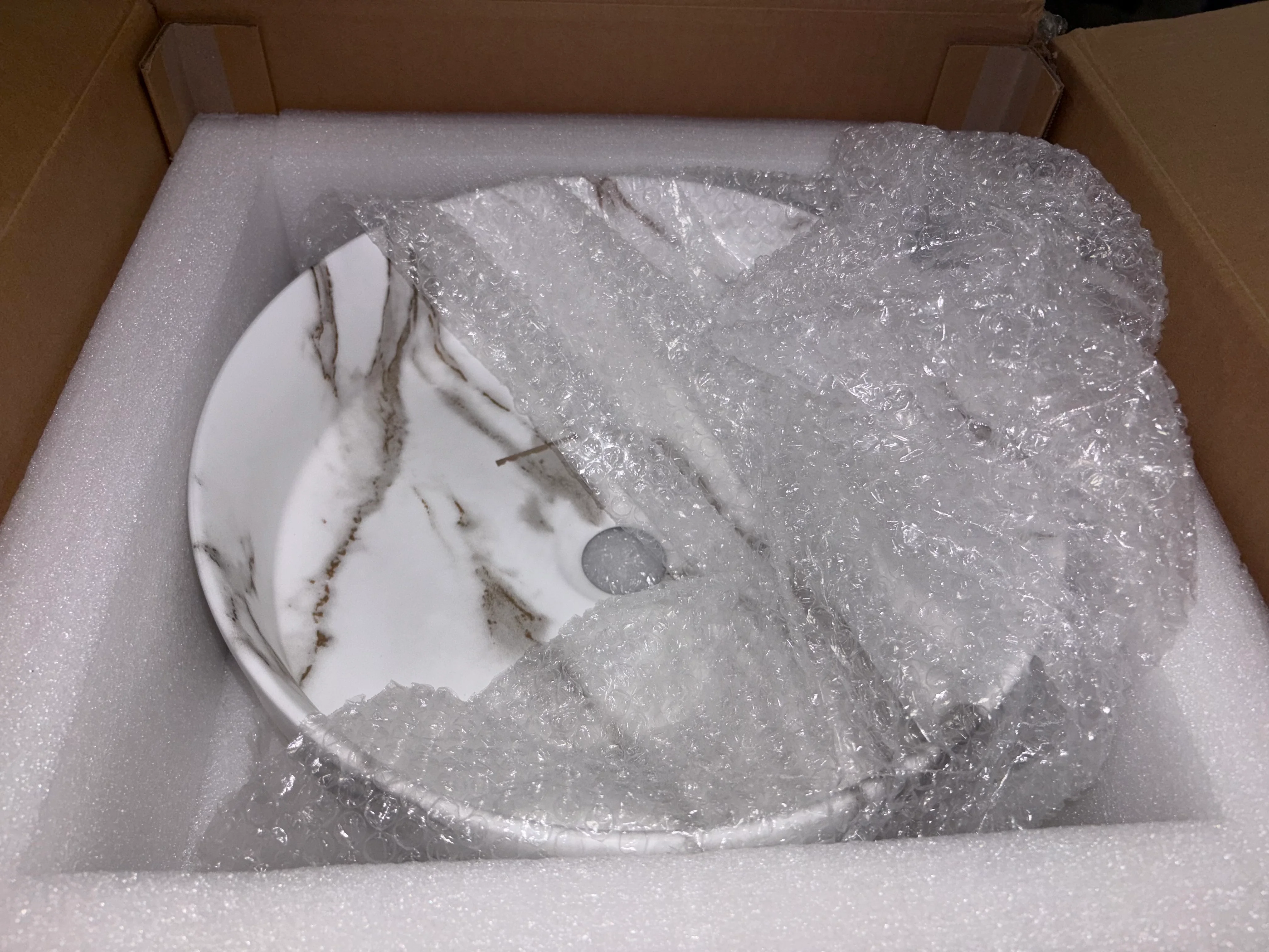 Bathroom Round Vessel Ceramic Sink with Stone Pattern without Faucet - Image 5