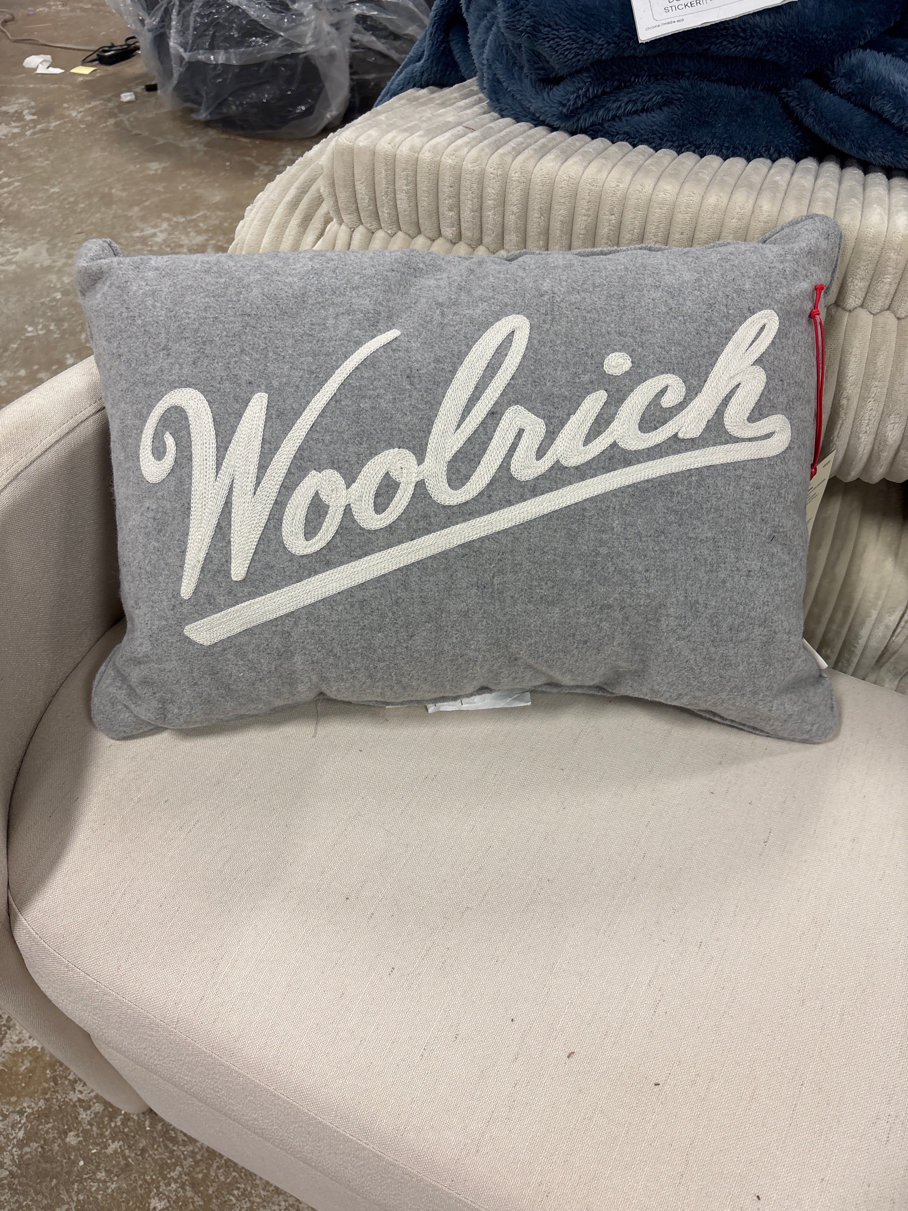 14"x 20" Woolrich Gray & White Embroidered Pillow SHOWROOM ITEM - Image 2