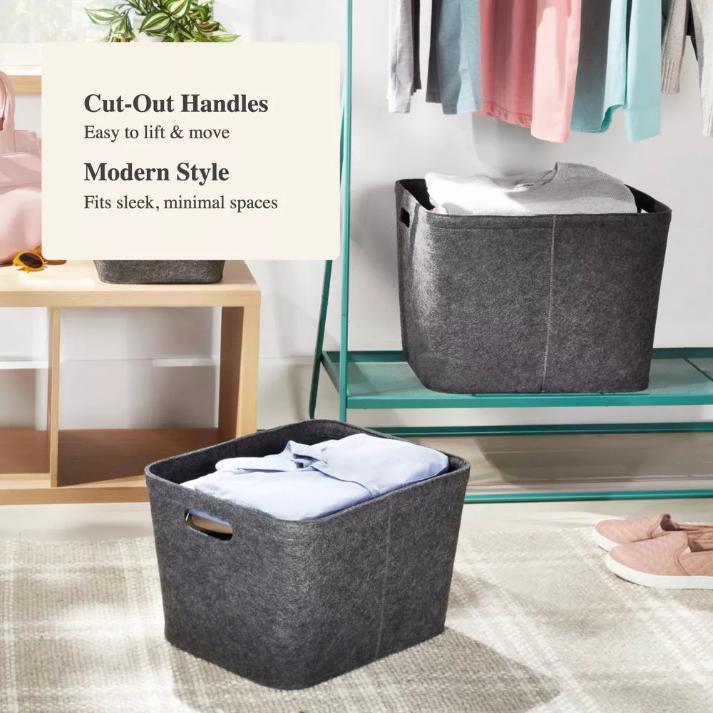 Large Felt Basket with Stitching Charcoal - Set of 4 - Image 3