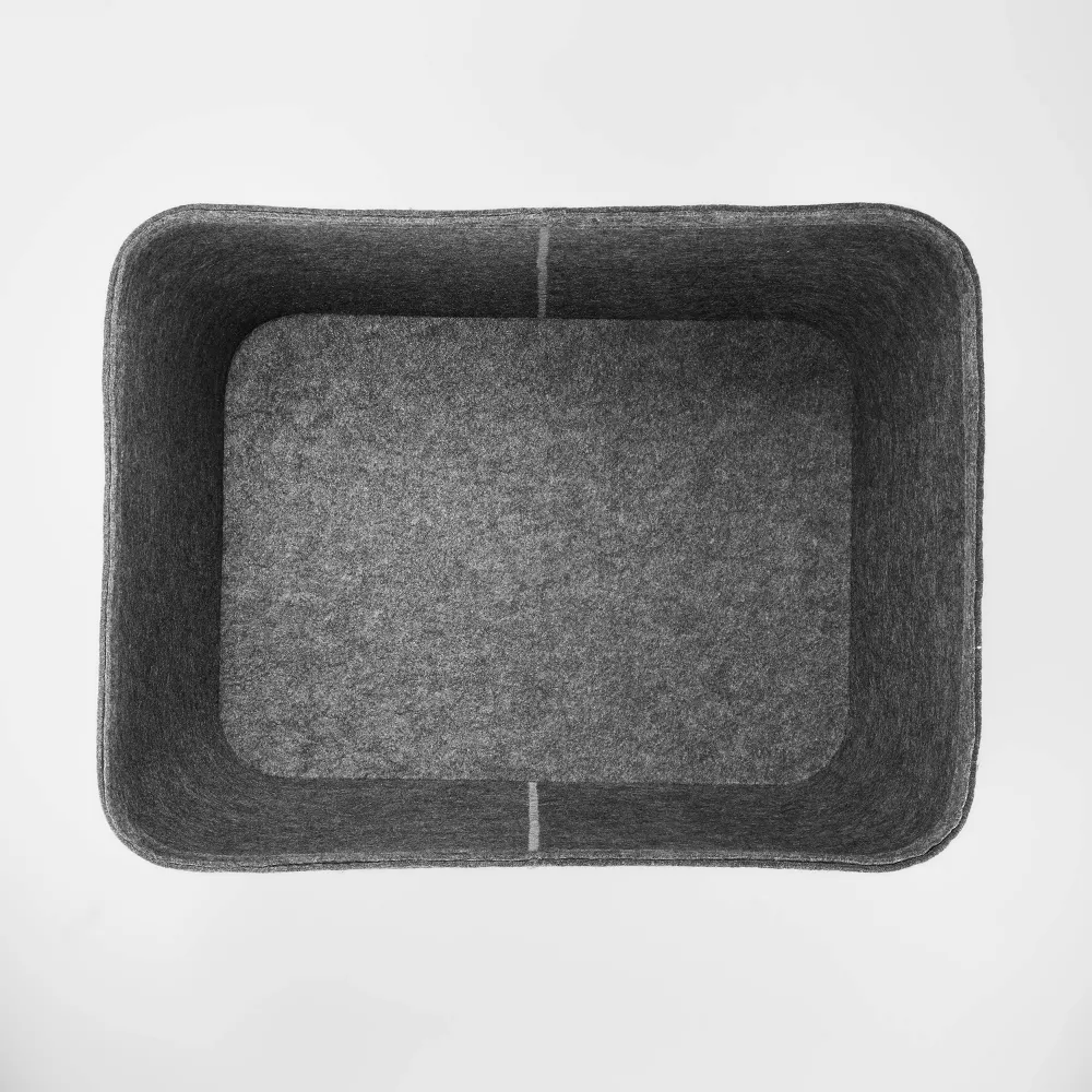 Large Felt Basket with Stitching Charcoal - Set of 4 - Image 4