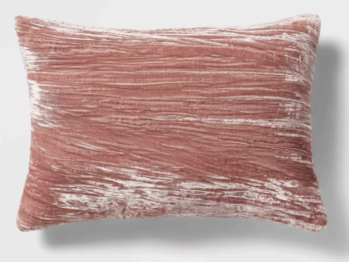 14"x20" Luxe Velvet Oblong Decorative Pillow Mauve - Threshold™: Indoor Polyester Fiber Filled, Knife Edge Design SHOWROOM ITEM