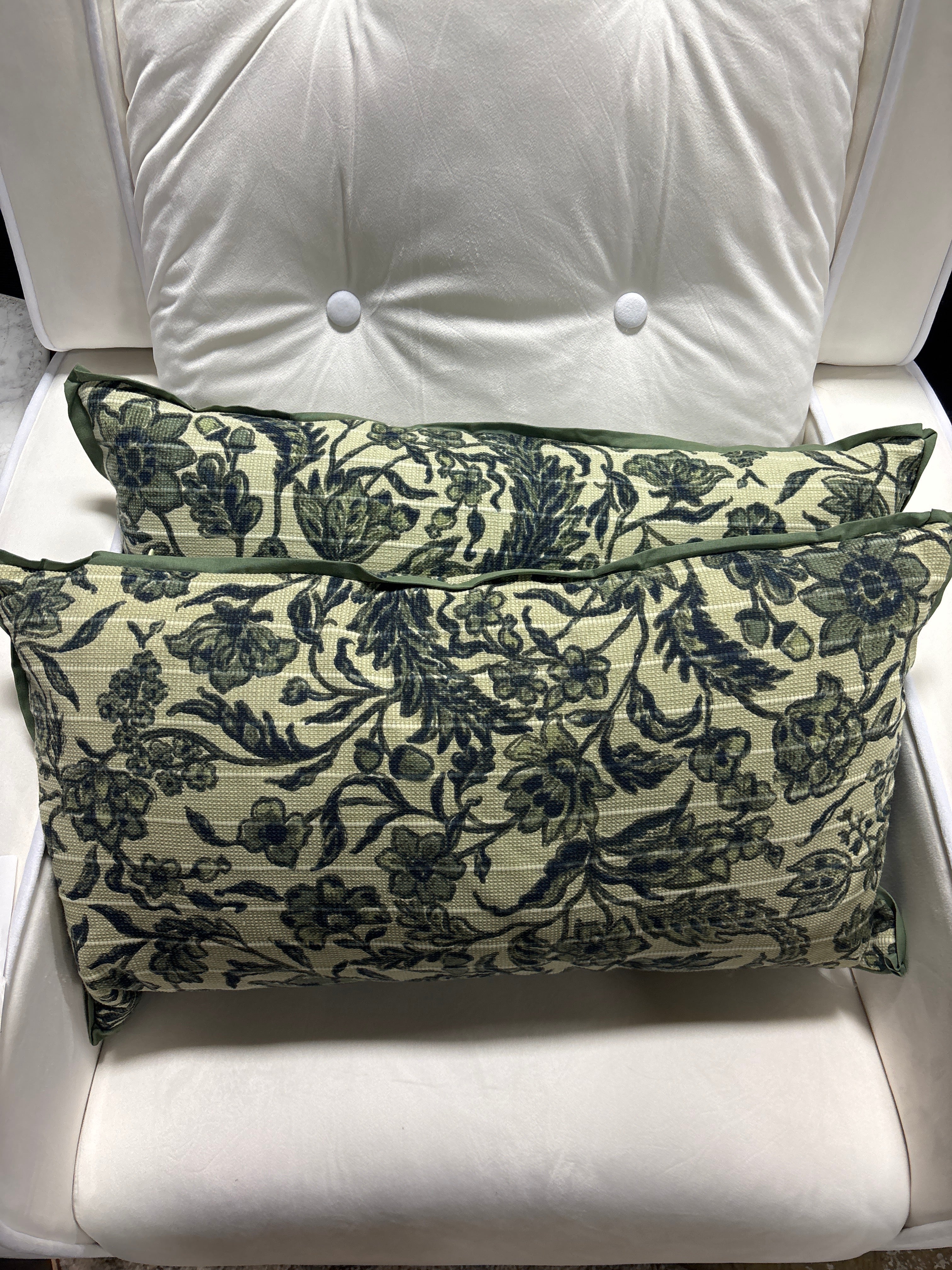 14"x24" Jacobean Floral Throw Pillow Green and Blue SHOWROOM ITEM - Image 2