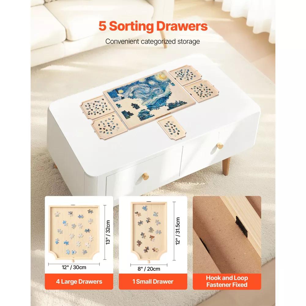 1500 Piece Rotating Puzzle Board with 5 Drawers and Cover Beige, - Image 2