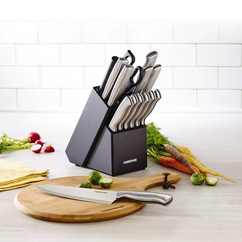 15pc Stainless Steel Knife Block Set: Silver - Image 3