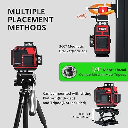 *16 Lines 120ft Laser Level, 4x360° Self Leveling, 4D Green Cross Line Phone and Remote Control for Construction and Picture Hanging, 2 Rechargeable Battery, Remote Controller, Stand Included - Image 2