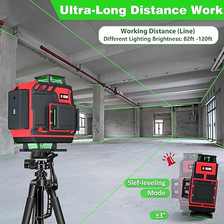 *16 Lines 120ft Laser Level, 4x360° Self Leveling, 4D Green Cross Line Phone and Remote Control for Construction and Picture Hanging, 2 Rechargeable Battery, Remote Controller, Stand Included - Image 4