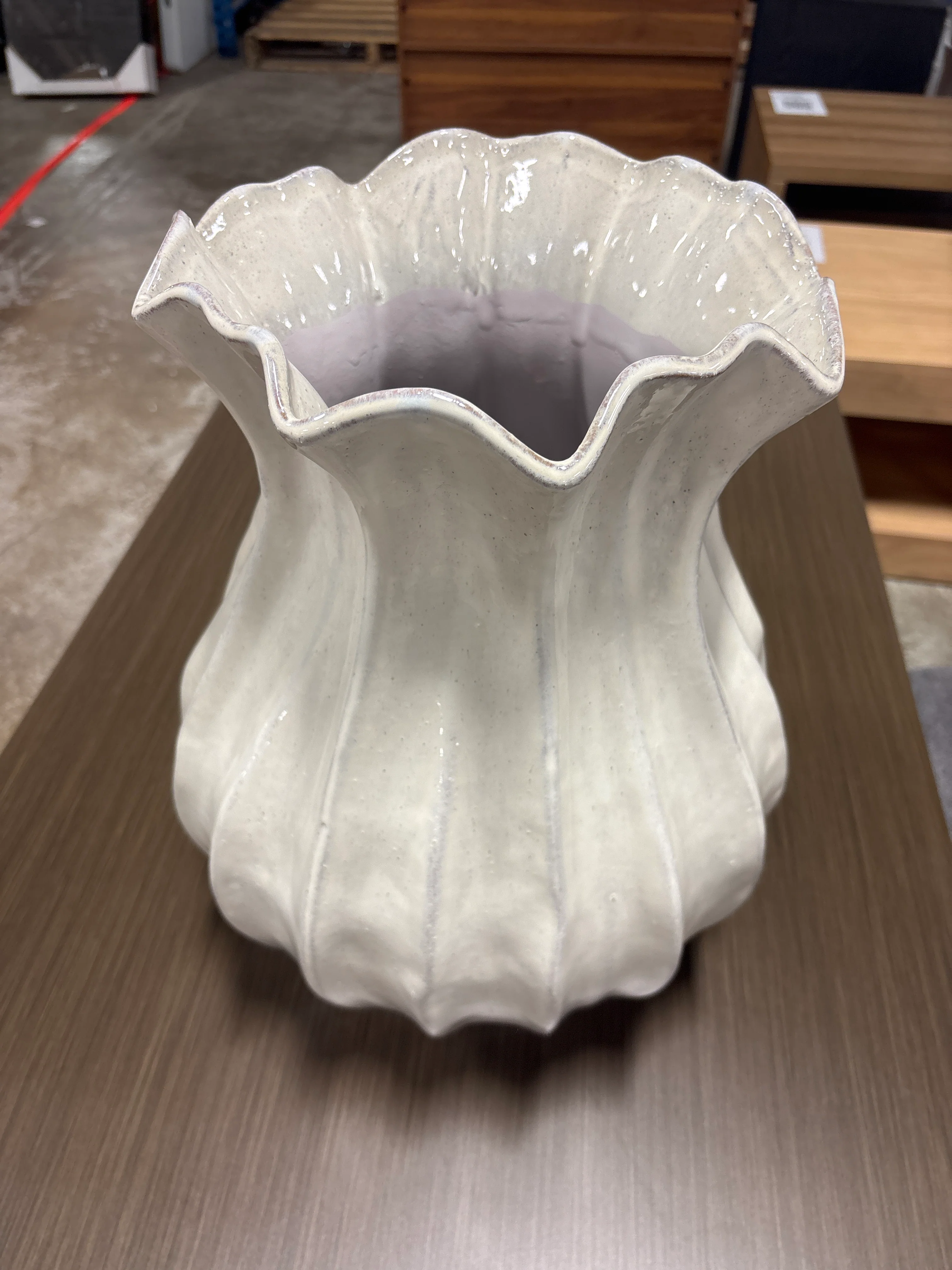 16" Pleated Ceramic Vase Sour Cream - Hearth & Hand™ with Magnolia SHOWROOM ITEM - Image 3