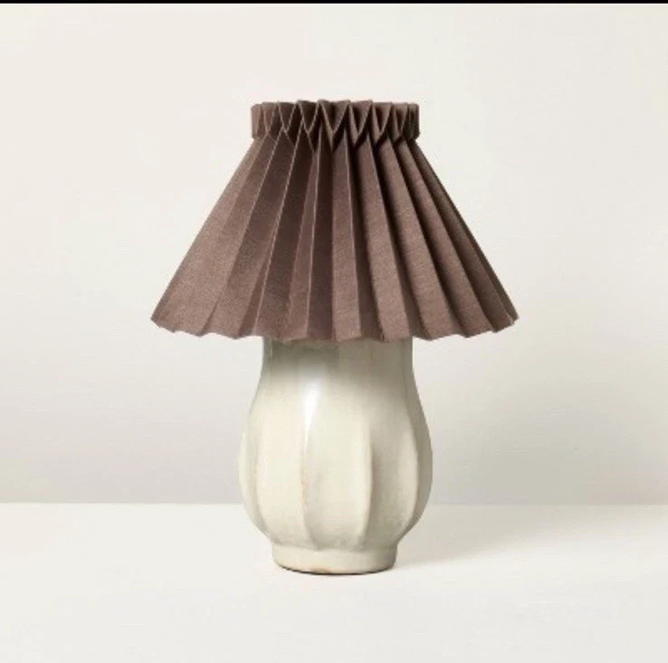16” Table Lamp Cream with Brown Pleated Shade SHOWROOM ITEM