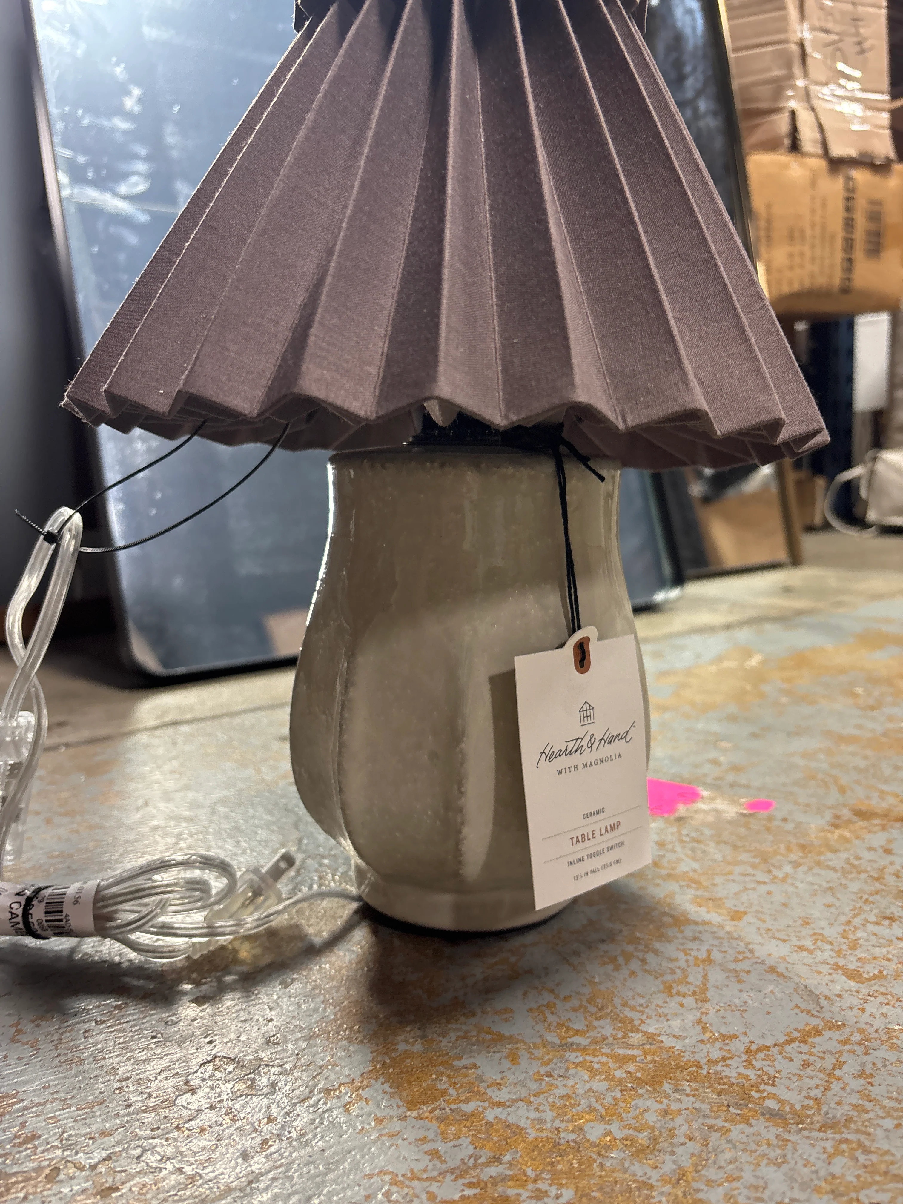 16” Table Lamp Cream with Brown Pleated Shade SHOWROOM ITEM - Image 3