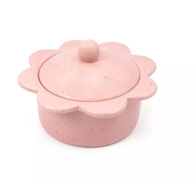 16oz Pink Speckled Mini Ceramic Pot With Lid SHOWROOM ITEM
