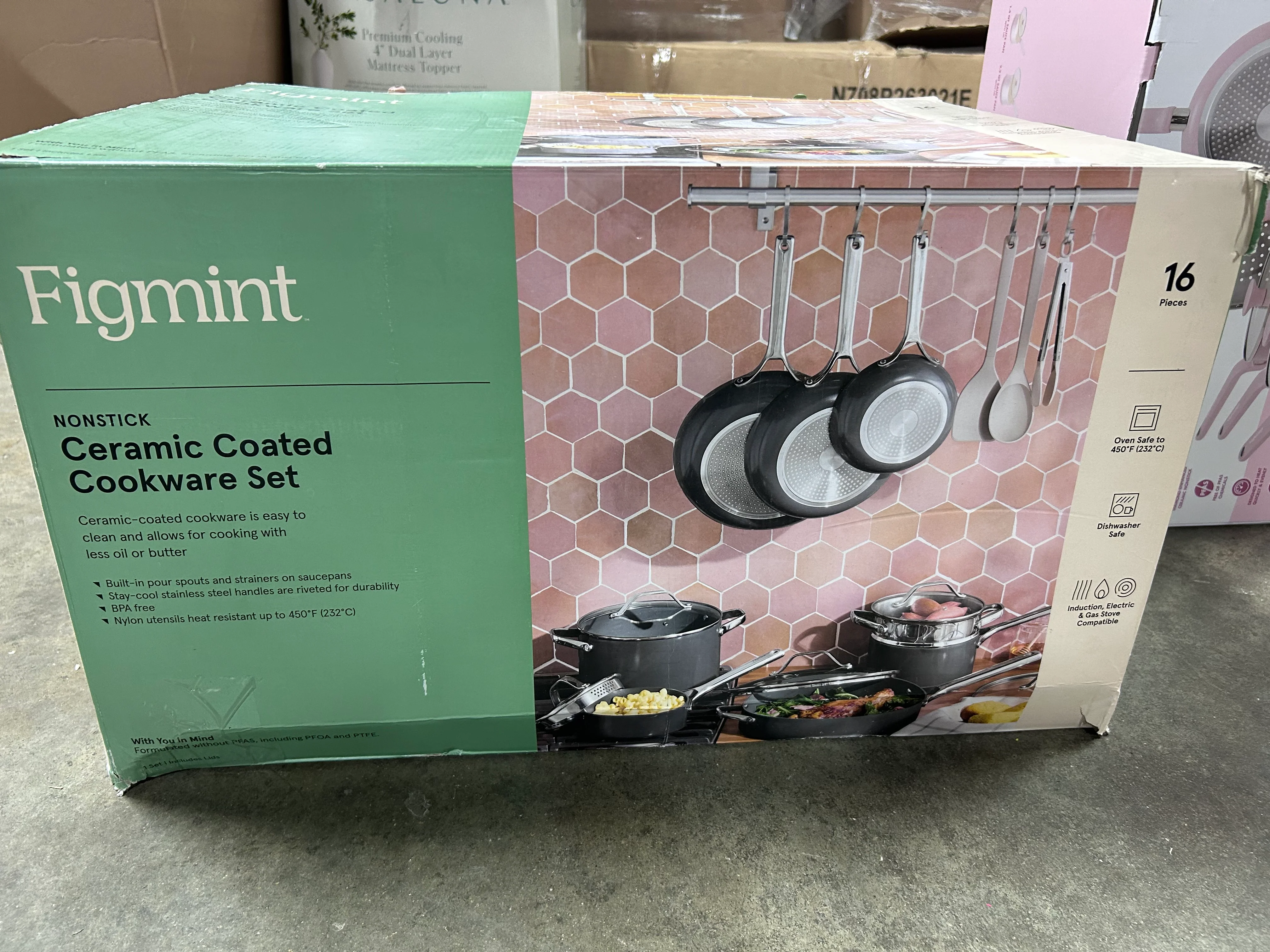 16pc Nonstick Ceramic Coated Aluminum Cookware Set Dark Gray - Image 8