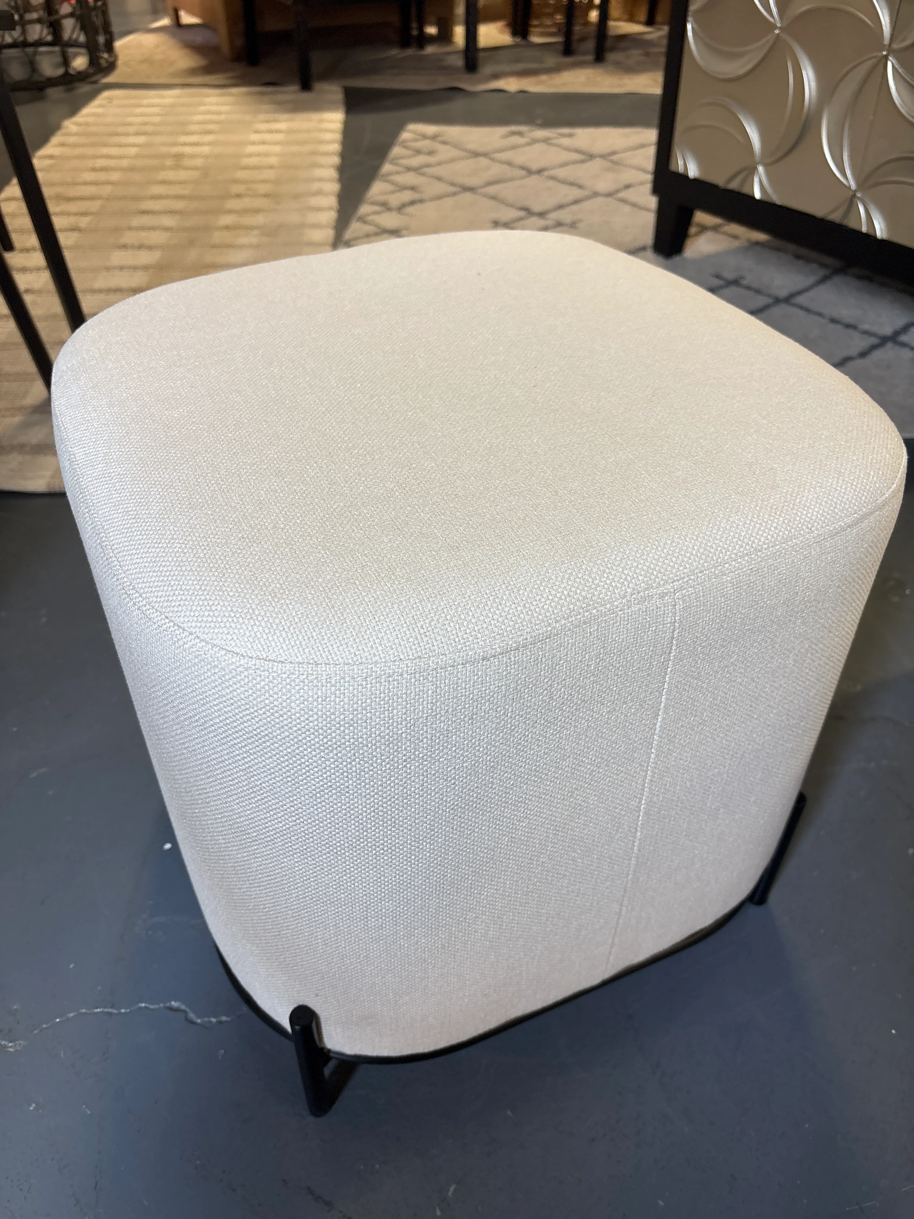 17" Modern Square Ottoman with Metal Base - Cream SHOWROOM ITEM - Image 3