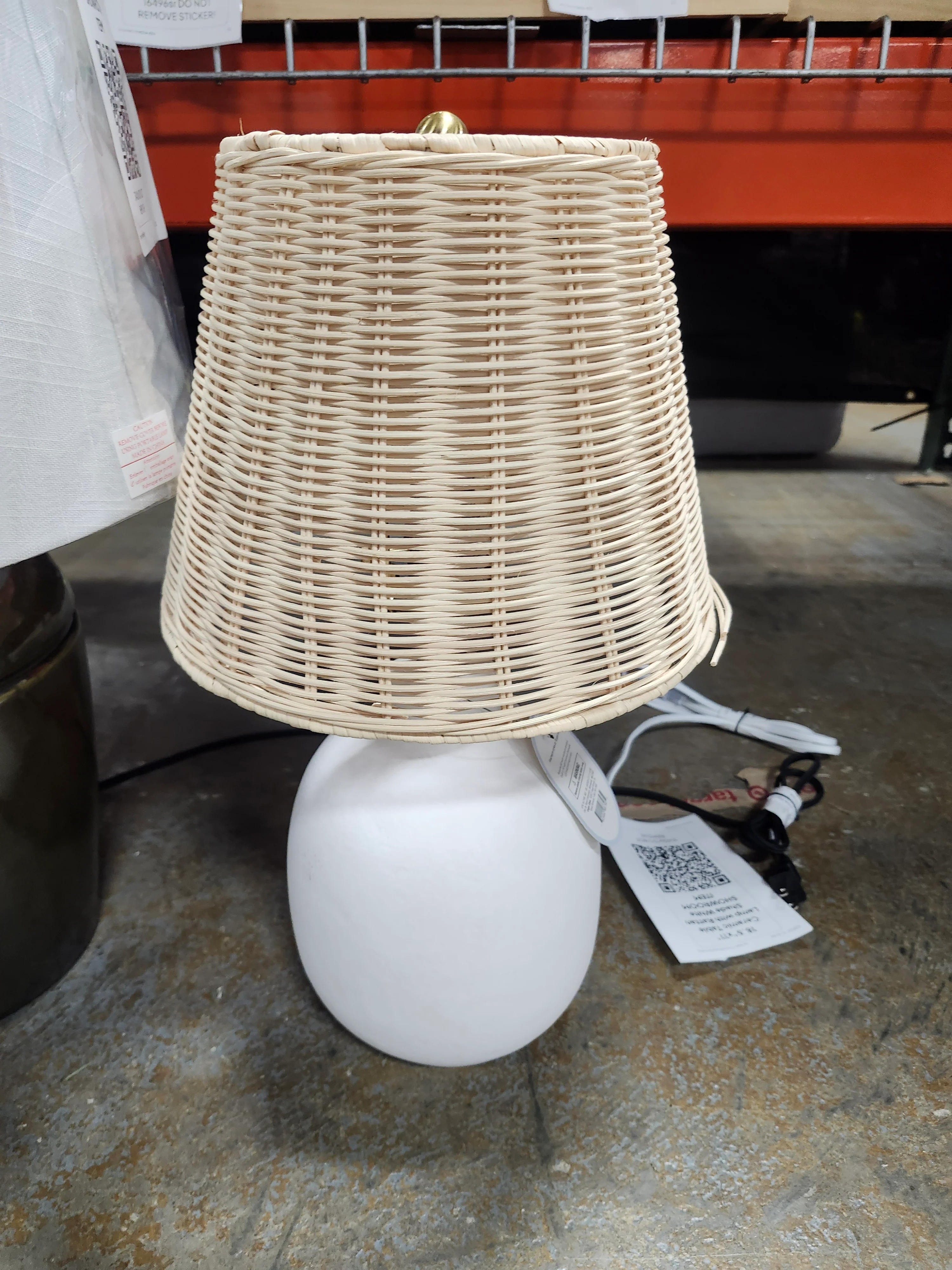 18.5"x 11" Ceramic Table Lamp with Rattan Shade White SHOWROOM ITEM - Image 2